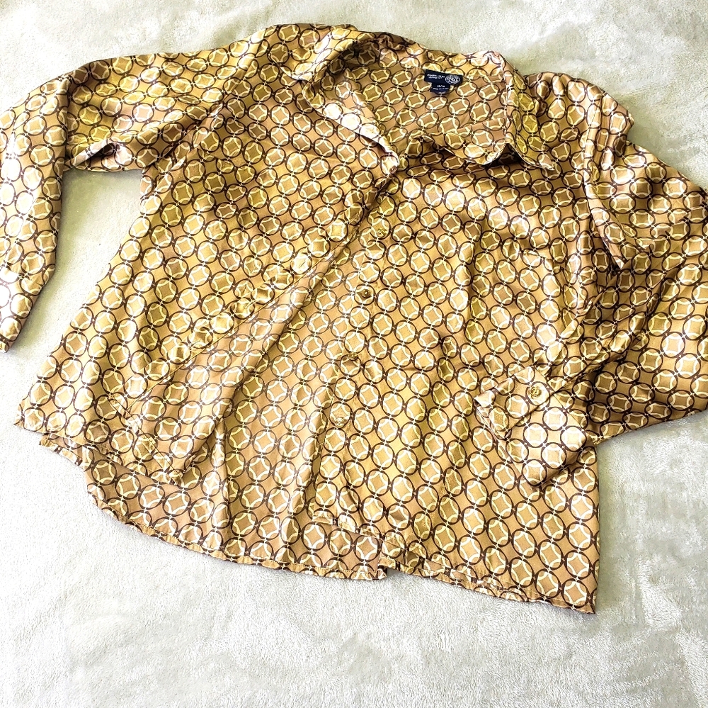 Vintage 90s Satin Patterned Button Down Blouse